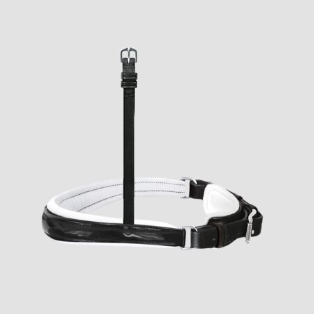 Anatomischer Wechselnasenriemen Reithalfter Spezial mit Lackleder, weiß unterfüttert